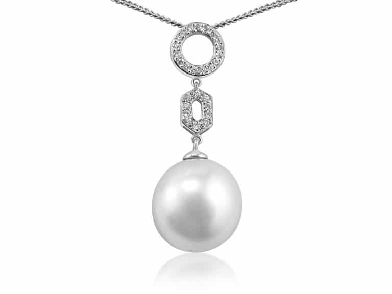 Pave set diamond and natural White South Sea Pearl Pendant