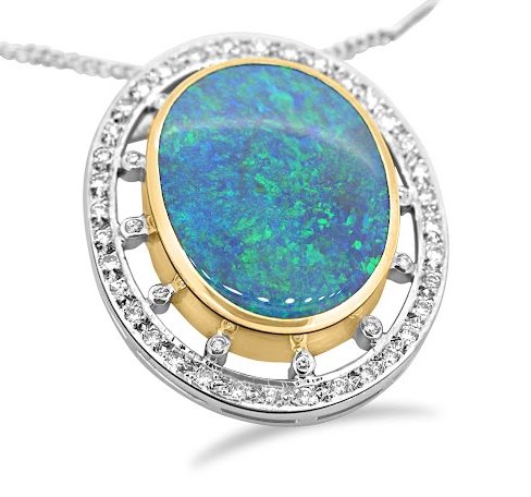 Solid Black Opal & Diamond Pendant