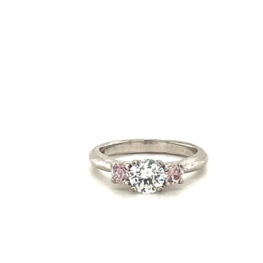 Halo Trilogy Round Diamond Engagement Ring in white gold and pink diamond