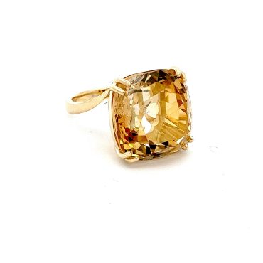 Thin Cushion Cut Yellow Diamond Ring With Rose Gold Band