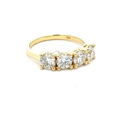 Bezel Set Trilogy Diamond Engagement Ring, Yellow Gold