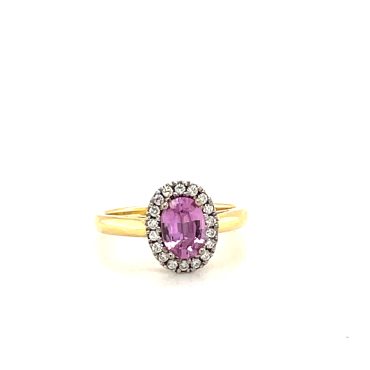 Pink Sapphire with diamonds around the gemstone