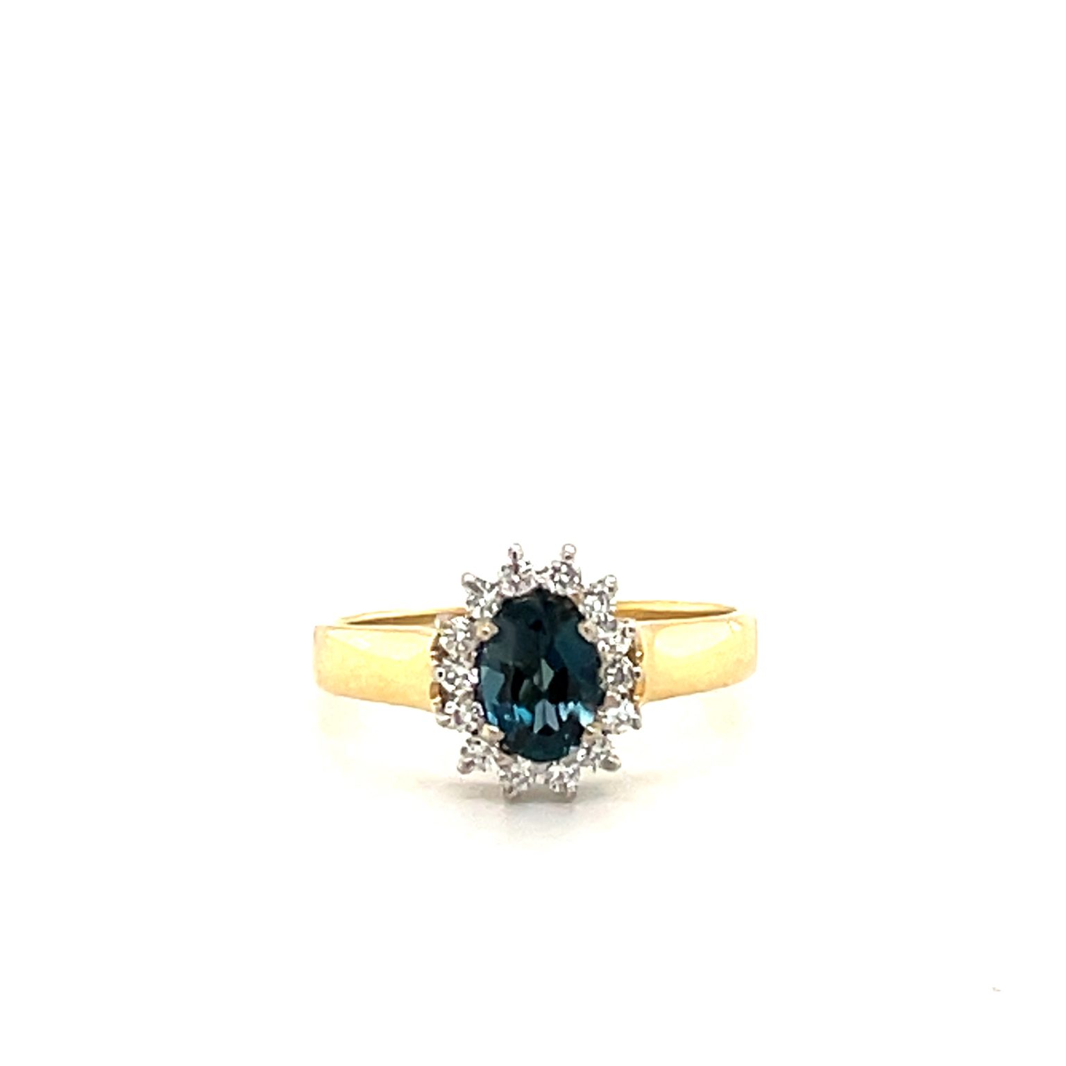 Azure: Sapphire gemstone with a beautiful diamond halo