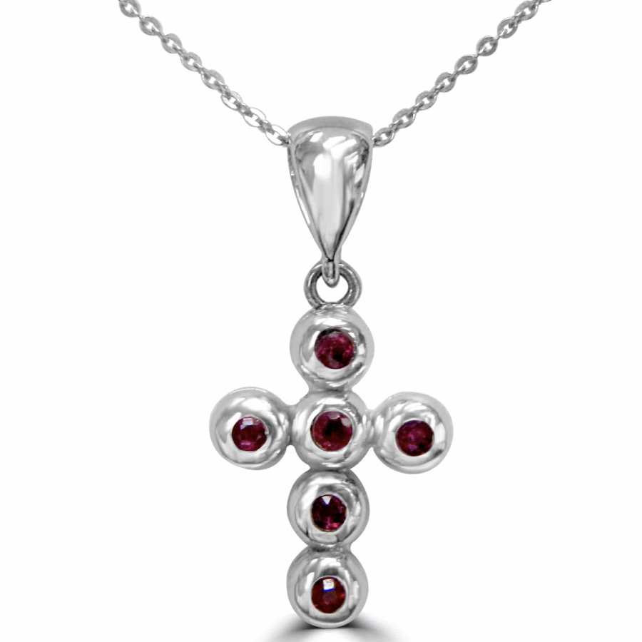 18CT WHITE GOLD RUBY CROSS PENDANT 0.10 CTS