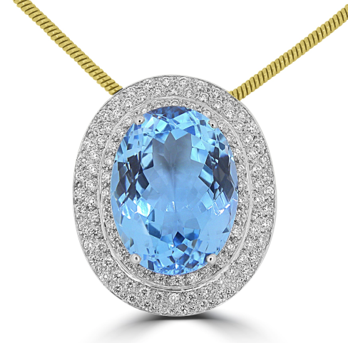 White Gold Blue Topaz & Diamond Slider Pendant