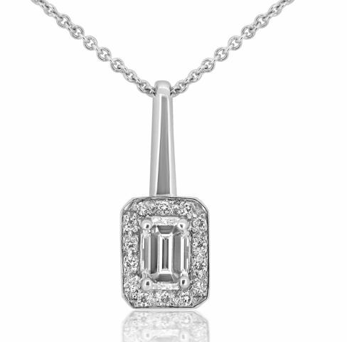 Emerald Cut With Diamond Halo Pendant