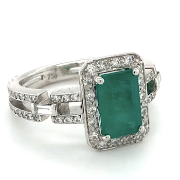 Emerald Cut halo with pavé set diamond band
