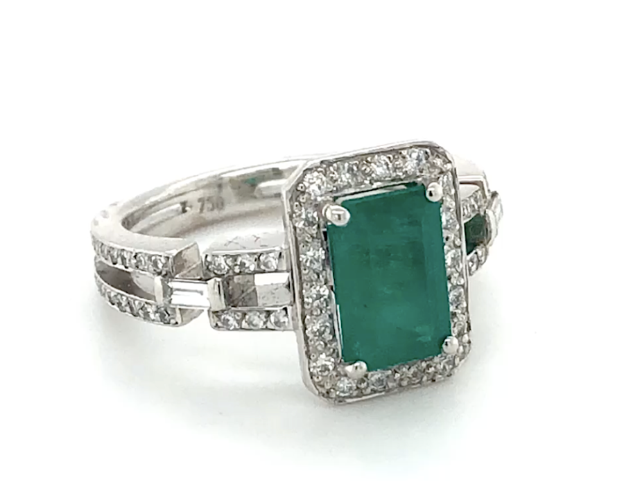 Emerald Cut halo with pavé set diamond band