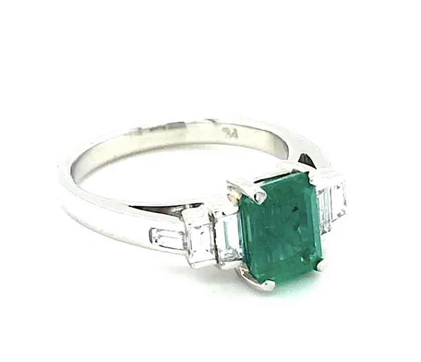 White Gold Square Emerald And Diamond Ring