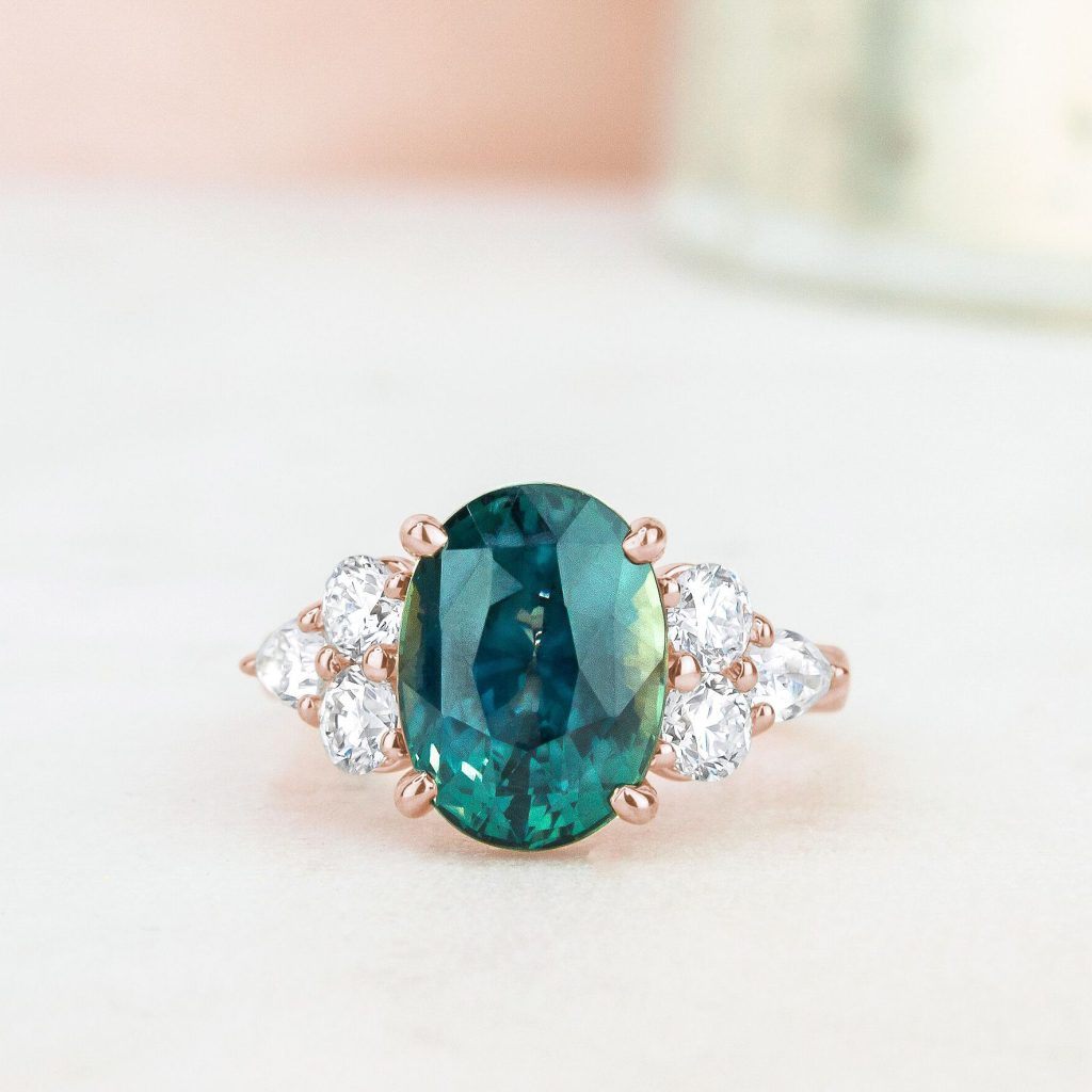 teal sapphire diamond engagement ring