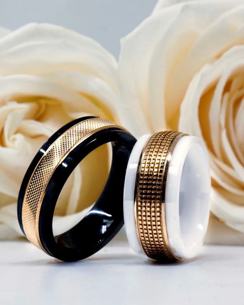 wedding bands for men, white gold, black gold, yellow gold