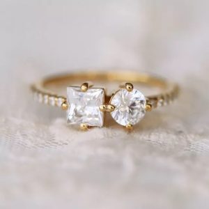 Princess & Round Cut Two Stone Engagement Ring