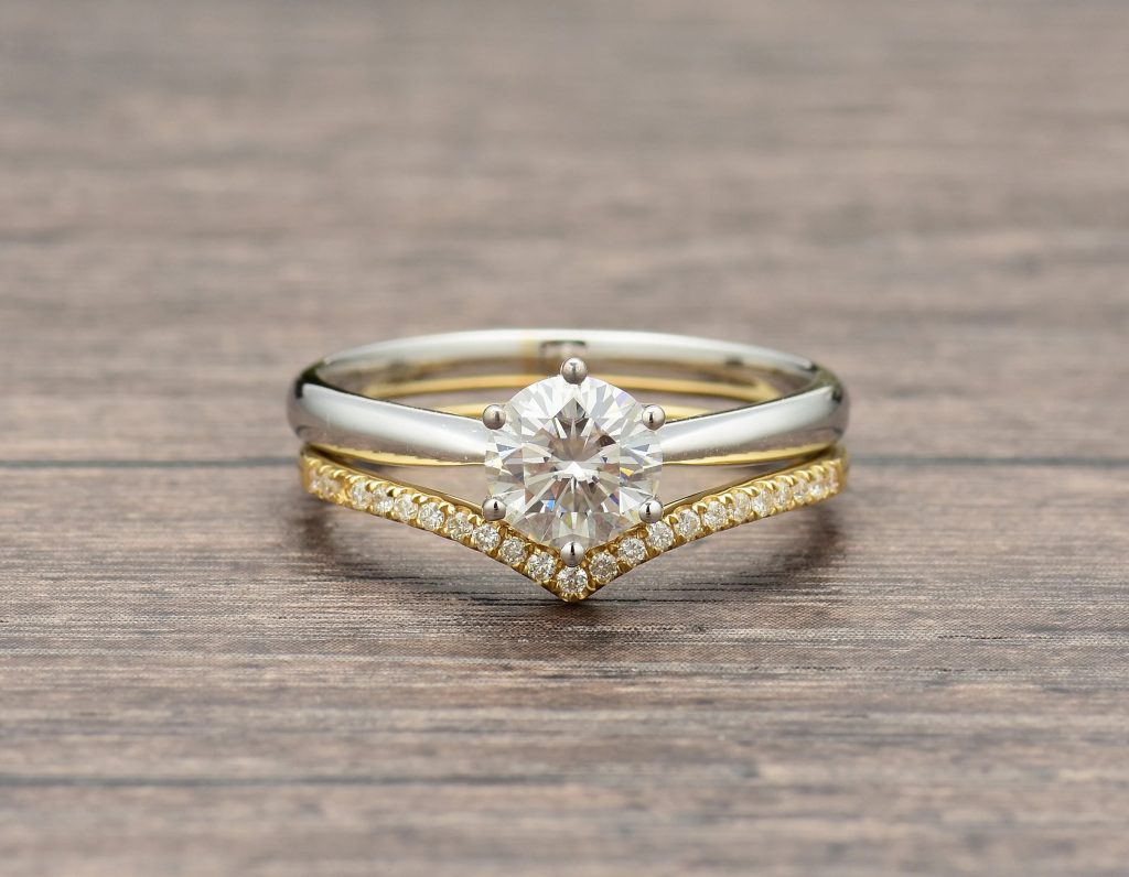 mixed metals engagement ring and wedding band