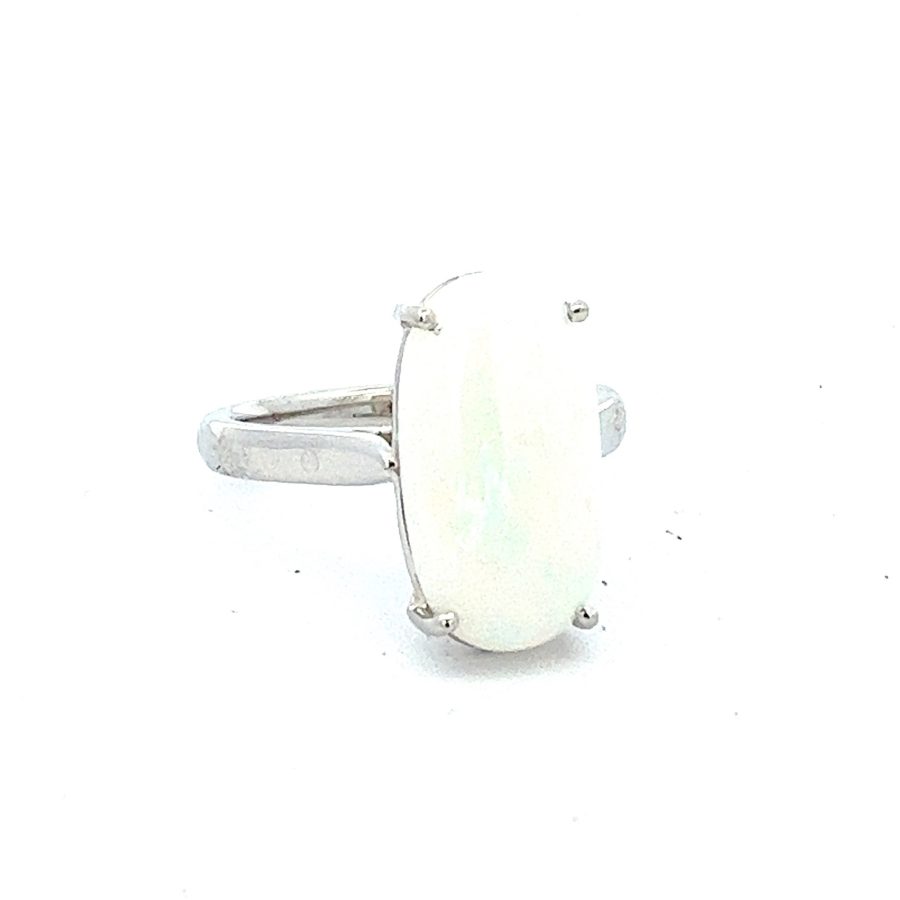 Oval Solitaire Opal Cocktail Ring On White Gold Band