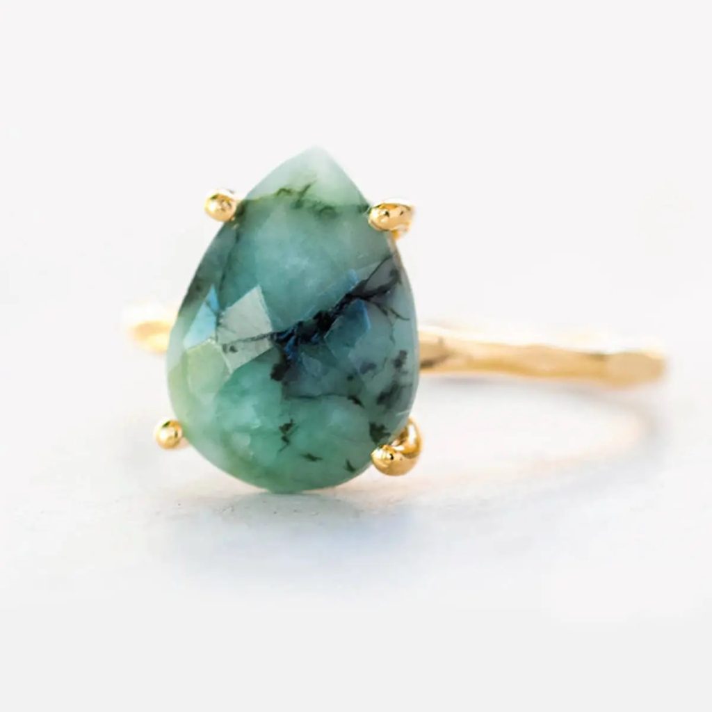 opal emerald gemstone engagement ring
