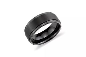Switch things up from the traditional gold band and go for tungsten. This band is available in black or white tungsten and pairs polished edges with a brushed center finish for a modern and unique look.